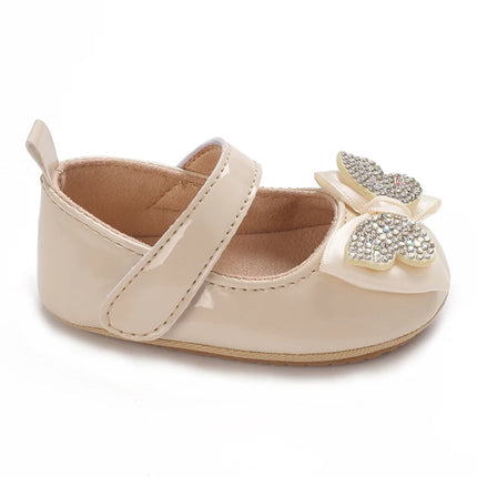 Infant & Toddler Mary Jane Shoes with Bow, Faux Leather, Fabric Lined, Comfortable Flat Sole, with Easy Fasten for Daily & Casua