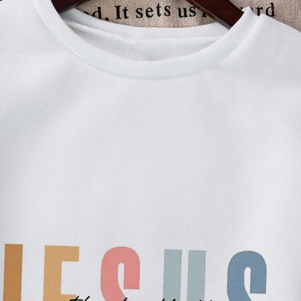 Jesus Color Letter Creative Print Women Sweatshirt Soft Fleece Pullover All-Match Y2K Loose Clothes Autumn Casual Streetwear