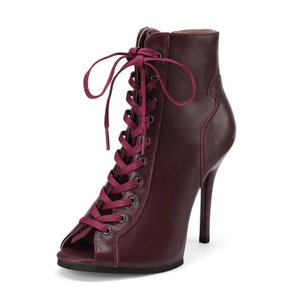 Women Heels Lace-up Black Apricot Boot Stilettos Jazz Dance Lady Shoes For Latin Dancing Outdoor Sexy Stilettos Natural Leather