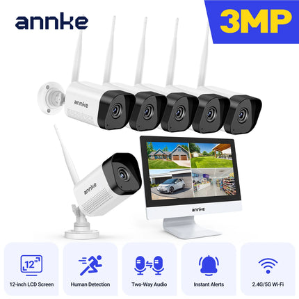 Annke 8MP wifi security camera 12 in LCD 2.4G 5.8G 4k wireless camera system Two-way voice IR night vision Outdoor wifi camera