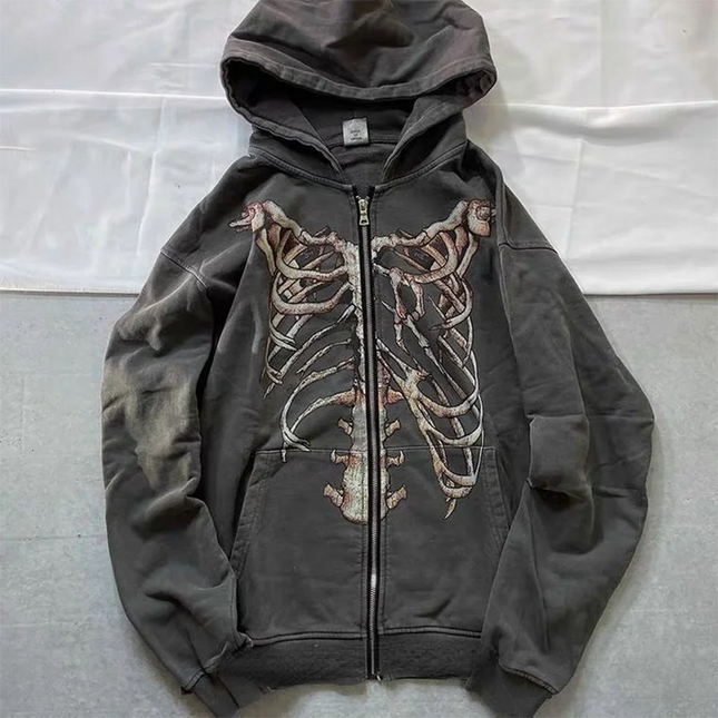 Vintage Sweatshirt Ladies Casual Star Print Design Y2k Zip Up Hoodie Ladies Hip Hop Loose Harajuku Punk Gothic Style Women's Top
