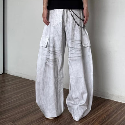 2026 Autumn High Street Fashion Y2K Baggy Straight Jeans For Men Star Graphic Printed Distressed Multi-Pocket Cargo Denim Pants