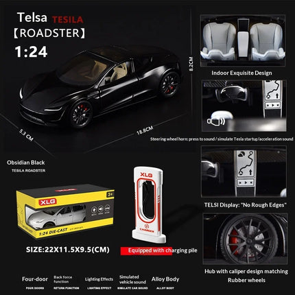 XLG 1:24 Tesla Roadster R Concept - Convertible Alloy Die-Cast Model with Sound, Light & Pull-Back Action, Collector‘s Edition