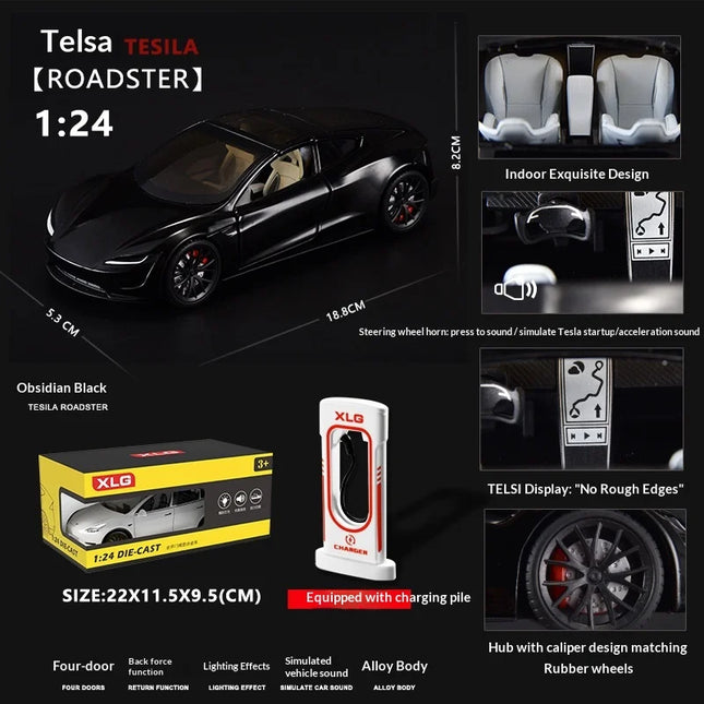 XLG 1:24 Tesla Roadster R Concept - Convertible Alloy Die-Cast Model with Sound, Light & Pull-Back Action, Collector's Edition