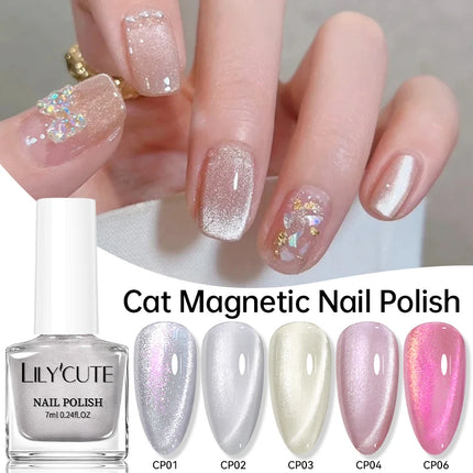 LILYCUTE 7ml Cat Magnetic Nail Polish Colorful Bright Shining Pearl Effect Nail Art DIY Decoration No Need of Lamp to Cure