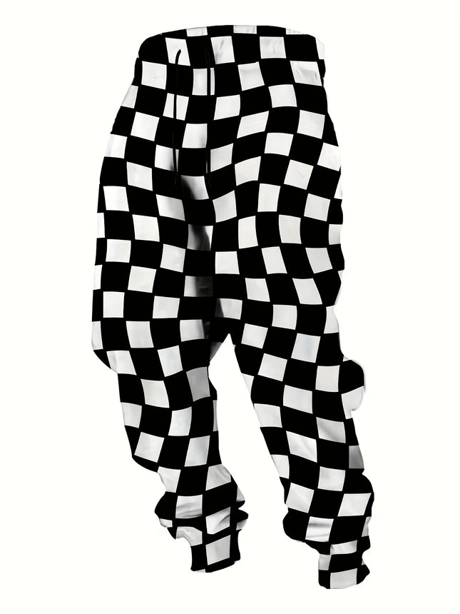 2025 Checkered Pattern Pants Street Pants Men's Side Pockets Elastic Drawstring Sweatpants Joggers Pants for Men Casual Trousers
