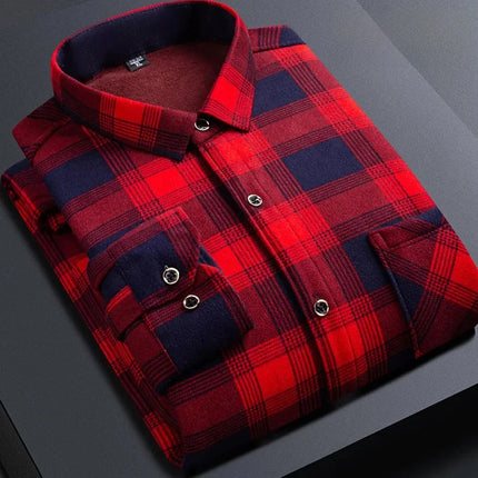 Thickened Fleece Men's Casual Shirt Warm Plaid Set Winter Wear Comfortable Breathable Fashionable Chinese Brand Clothing