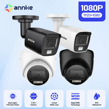 ANNKE 1080P HD-TVI Security Camera Kit 4PCS 2MP Bullet Outdoor Weatherproof Housing 66ft Super Night Vision Smart IR CCTV Camera