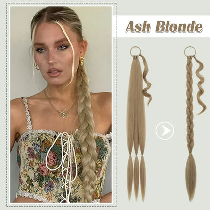 Snoilite Synthetic Long Twist Braid Ponytail Extensions With Rubber Band 34" Boxing Braided Hair Extensions For Women Daily Use
