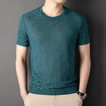 High end brand ice silk round neck short sleeve T-shirt summer fashion printed comfortable breathable top Designer Men's Wear
