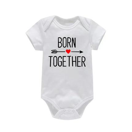 1Pc Born Together and Friends Forever Newborn Clothes Summer Short Sleeves Rompers Twins Baby Bodysuits Toddler Onesie