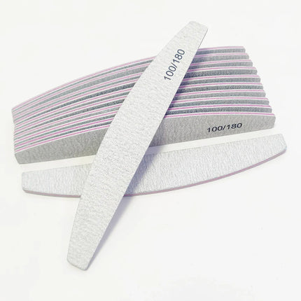 Nail File Buffer 100/180 Grit Half Moon Nail Files Double Side Sandpaper Nail Sanding Grinding Gel Nail Polish Manicure Tool