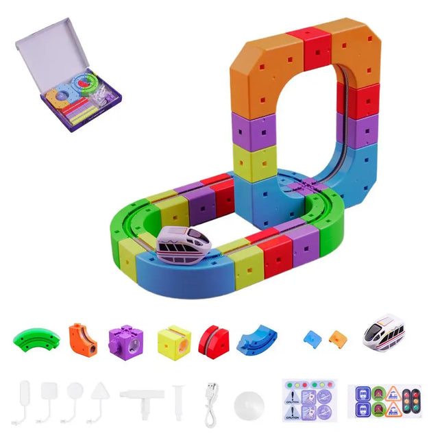 Children Magic Track Train Electric Assembled Building Blocks Magnetic Rail Car Maze Educational Toys Magnetic Assembly Train