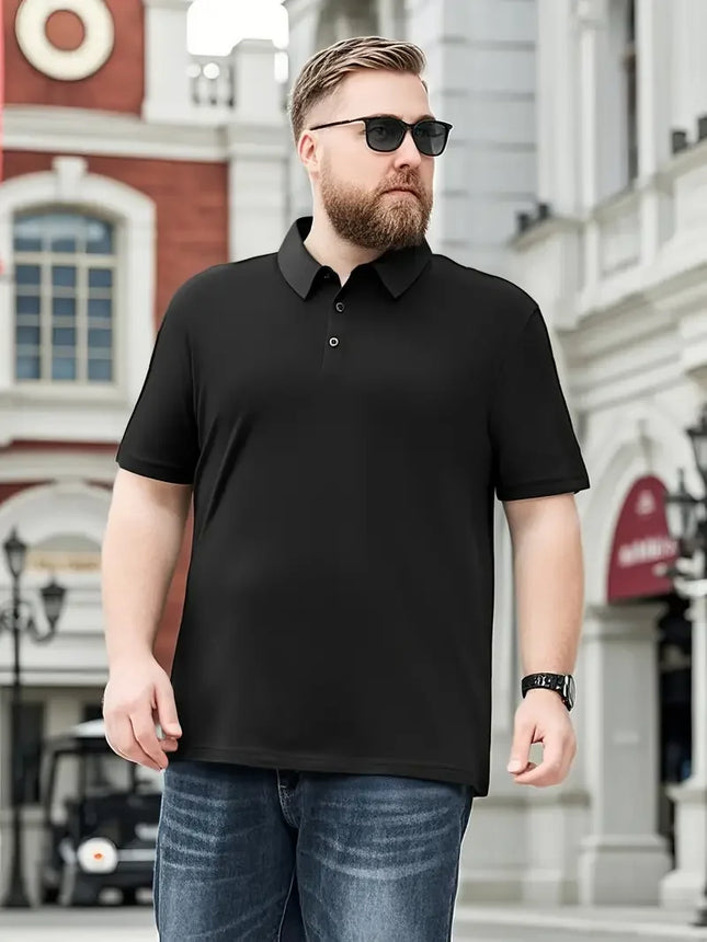 1-piece set of men's plus size summer ultra-thin breathable solid color lapel short sleeved polo shirt, polo shirt. Hand knitted