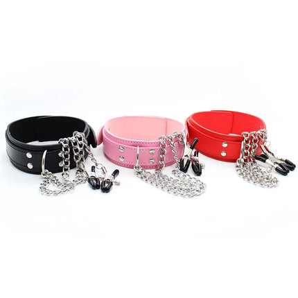 Cool Punk Choker Leather Neck Collar Nipple Clamp Breast Clip Chain Couples SM Sex Toys For Women 18 Adult Games Erotic Products