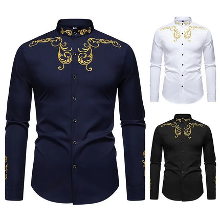 Retro Court Style Embroidered Long Sleeve Shirt Men's Collared Shirt Spring 2025 New Arrival Casual British Style Clothing