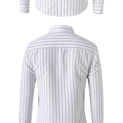 Slim Fit Men's Striped Long Sleeve Shirt Casual Fashion Business Outerwear Autumn New Style Machine Washable Polyester Fiber