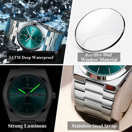 POEDAGAR Exquisite Business Men's Watch Stainless Steel Waterproof Luminous Man Wristwatch Date Week Classic Men's Quartz Watches