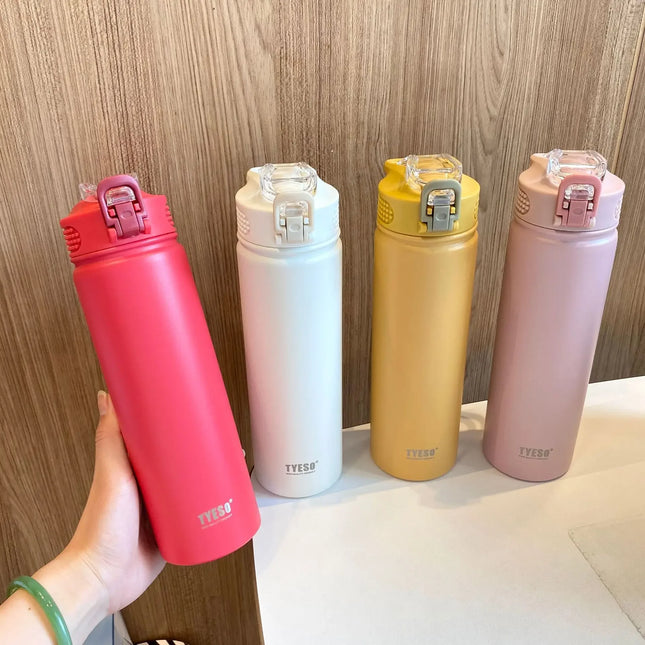TYESO 600/750ML Thermos Bottle With Straw Stainless Steel Car Thermal Cup Sports Water Bottles Keeps Cold and Heat Thermal Mug