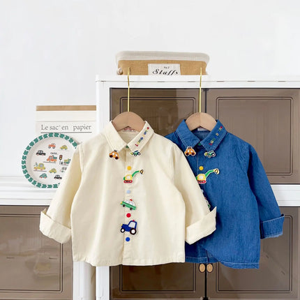 Boys' Soft Cartoon Shirt 2025 Autumn/Winter Collection Japanese Style Cute Solid Color Children's Top for Kids' Wardrobe