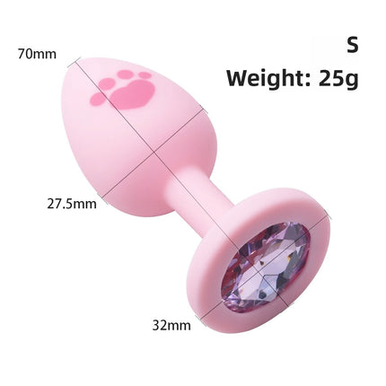 Pink Silicone Anal Plug for Woman 4 Sizes Cat Paw Pattern Smooth Surface Butt Plug Crystal Base Sex Toys For Woman Anal Dildo