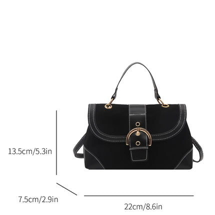 Elegant Shoulder Bag Metal Buckle Suede Leather Mix and Maillard Tones Flap Magnetic Snap Multifunction Crossbody for Commute
