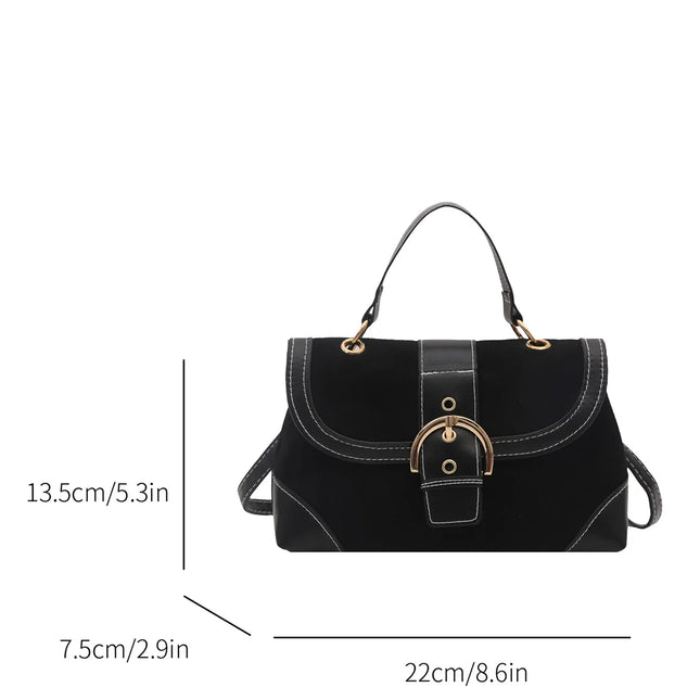 Elegant Shoulder Bag Metal Buckle Suede Leather Mix and Maillard Tones Flap Magnetic Snap Multifunction Crossbody for Commute
