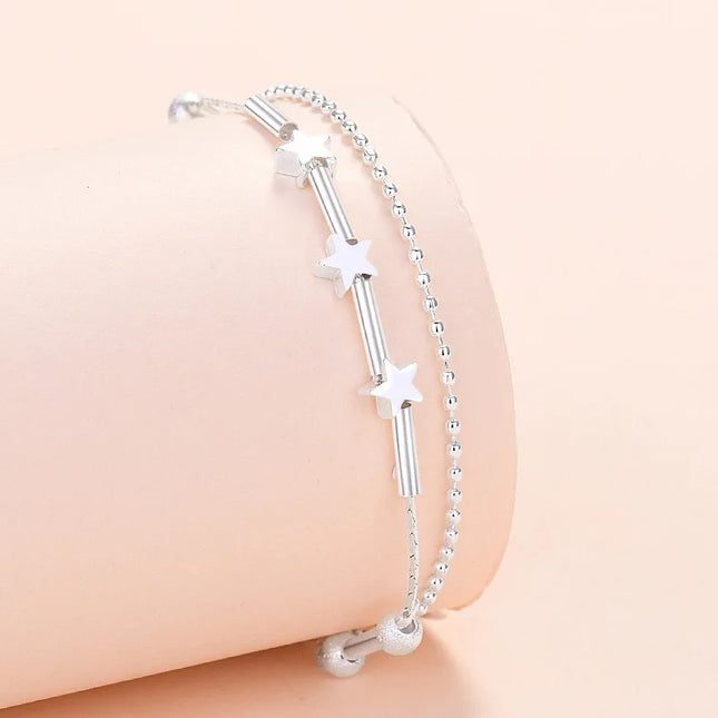 2025 New Fashion Anklet Korean Version Of The Jewelry Double Powder Beads For The Women's Anklet Jewelry Wholesale