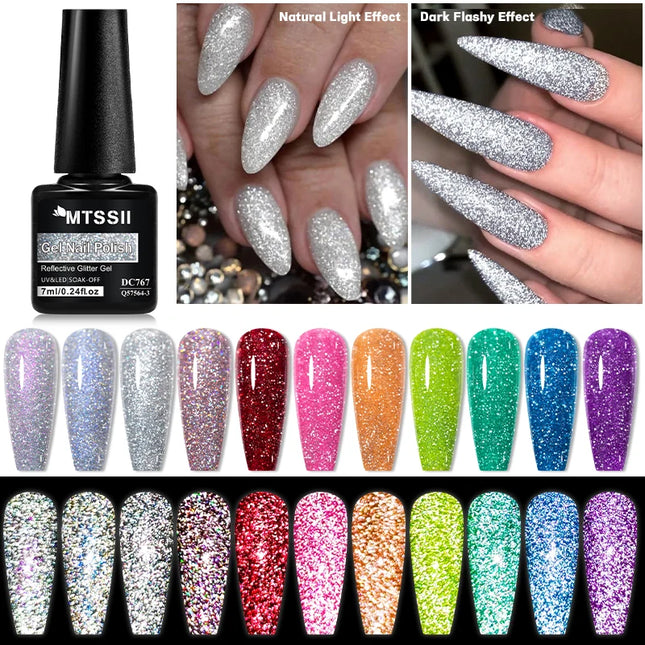 Red Reflective Glitter Gel Nail Polish Sparkling Glitter Flashy Semi-permanent Soak Off Nail Art UV Gel Varnish Nail Supplies
