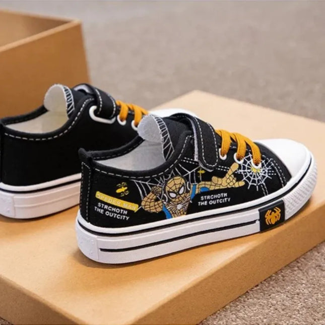 Children Canvas Casual Shoes Boys Cartoon Running Sneakers Spring Fashion Teenager Kid Black Red Red Shoes Size 26-37
