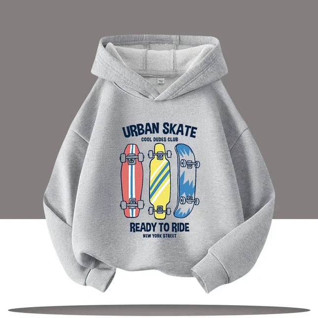 Autumn Winter Skateboard Cool Print Children's Hoodie Warm Pullover Girl Casual Top Kid Casual Clothes Boy Sportswear Sweatshirt