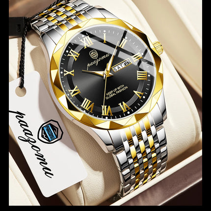 PAAZOMU Sport Original Men Clock Quartz Date Week Luxury Man Wristwatch Waterproof Luminous Stainless Steel Men's Watches Reloj