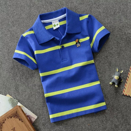 Summer Kids Polo Shirts Children's Short Sleeve Boys Top Polo Shirt Color Striped Teens Cotton Girls School Shirts 2-14Years