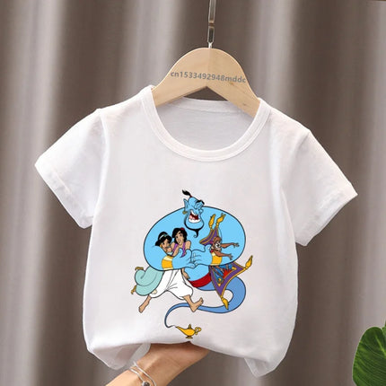 Hot Sale Aladdin Jasmine Princess Print Cartoon Kids T-Shirts Girls Clothes Baby Boys Short Sleeve T-shirt Summer Children Tops