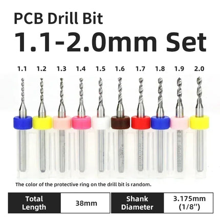 PCB Drill Bit 10pcs Tungsten Steel Micro Diameter Drill Bit Set 1/8 "Fixed Handle Mini Cnc Drill Bit 0.1-3.175mm