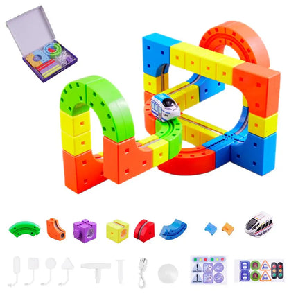 Children Magic Track Train Electric Assembled Building Blocks Magnetic Rail Car Maze Educational Toys Magnetic Assembly Train