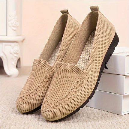 Women's Solid Color Knit Loafers Lightweight Anti Slip Flat Shoes for Casual Wear