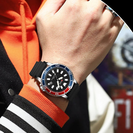 OFNS High Quality Fashion Men's Quartz Watch Calendar Luminous Display 50M Waterproof Luxury Watches Rubber Strap Men's Watch