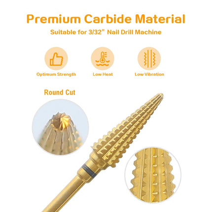 16mm Extra Long Triangle Cone Nail Drill Bits Gold Carbide Milling Cutter Gel Remover Grinding Manicure Tools Accessories 3/32"