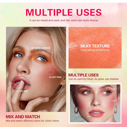 Tinted Mositure Blush Stick Face Pink Cream Cheek Blusher Cosmetics 3 in 1 Makeup Tubes used on lips eyes cheeks