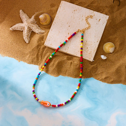 Cute Colorful Ceramic Fish Beaded Necklace For Women Unisex Creative Handmade Rice Beads Choker Beach Party Jewelry Gifts