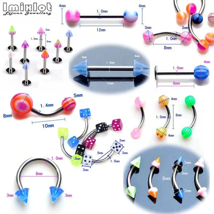 45/90PCS Stainless Steel Body Piercing Jewelry Nose Ring Tongue Bars Navel Eyebrow Lip Labret Piercing Jewelry Horseshoe Rings