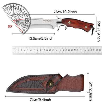 Fixed Blade Knife Kitchen Knife with Wooden Handle Leather Sheath for Cleaver Meat Fish Fruit Vegetable Slicing Cooking Butcher