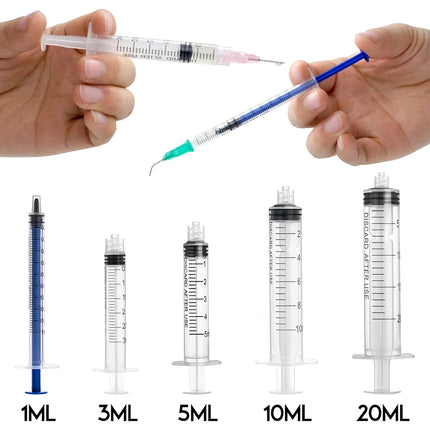 1ml-20ml Plastic Syringe Set, Blunt Tip Dispensing Needle & Cap for Glue, Ink, Oil, Perfume, Lip Gloss DIY Refill Liquid Tool