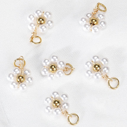 20pcs Stainless Steel Flower Imitation Pearl Beads Charms Pendants for Jewelry Making DIY Handmade Necklace Bracelet Accessories