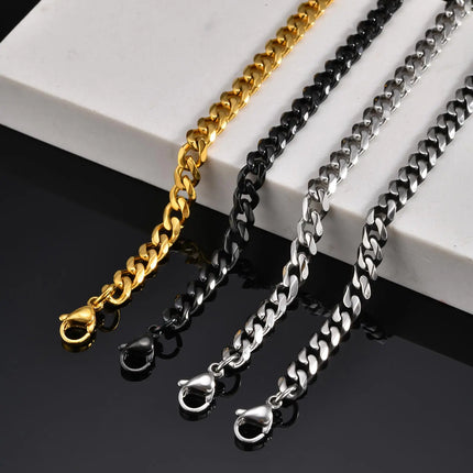 Vintage Punk Chain Necklace for Men Women,3/5/7mm Stainless Steel Cuban Chain Collars,Classic Metal Jewelry Gift for Him