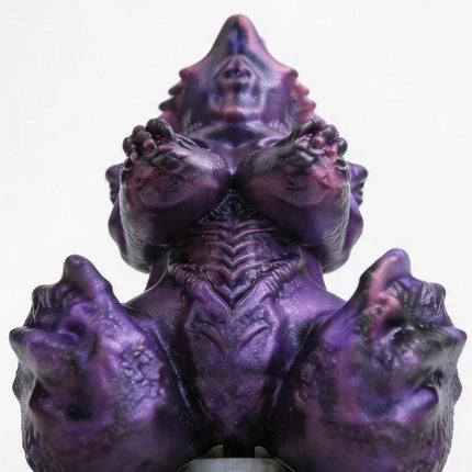 SHAZ Fantasy Purple Dragon with Breast Shaped Masturbator, Body-Safe Platinum Silicone Dual Channel Stroker, Male Pleasure Toy