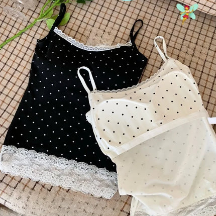 Sweet Sle Lace Polka Dot Svel Tank Top Padded Inner Wear Outerwear for Spring Summer Travel Outfit Casual Women's Vest