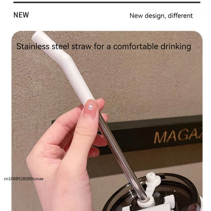 860ML Coffee Cup Outdoor Thermo Water Bottle With Straw Stainless Steel Tumbler Car Thermal Mug Keeps Cold and Heat Vacuum Flask