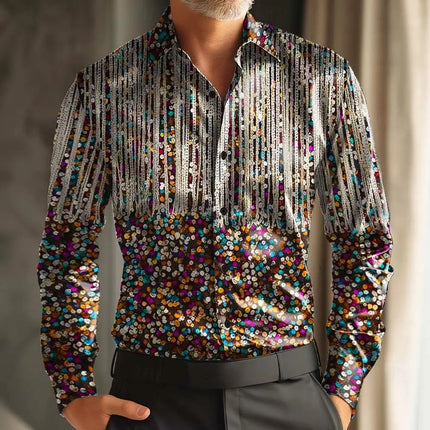 2026 Mardi Gras Men's Carnival Beads Mask with Feathers Shirt Long Sleeve Fashion Casual Party Holiday 3D Print Button Up Shirts